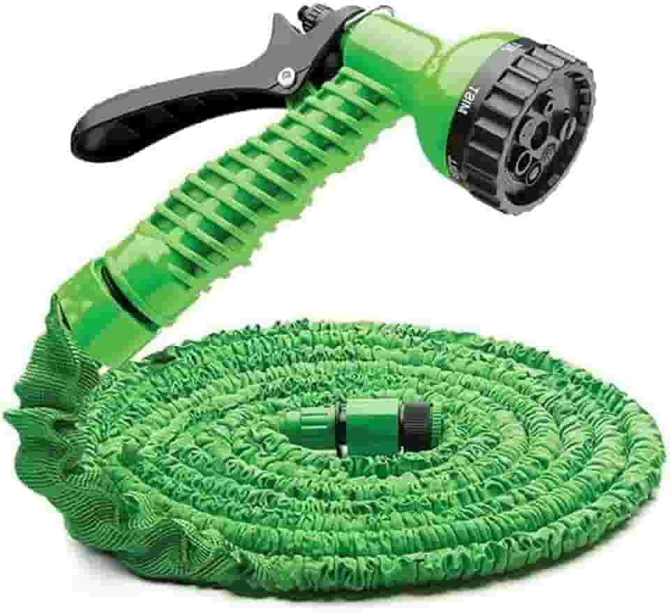 Mangueira Jardim Expansível 12 Metros, Super Resistente com 7 Tipos de Jatos d'Água - Versátil para Jardim, Quintal e Limpeza (Verde)