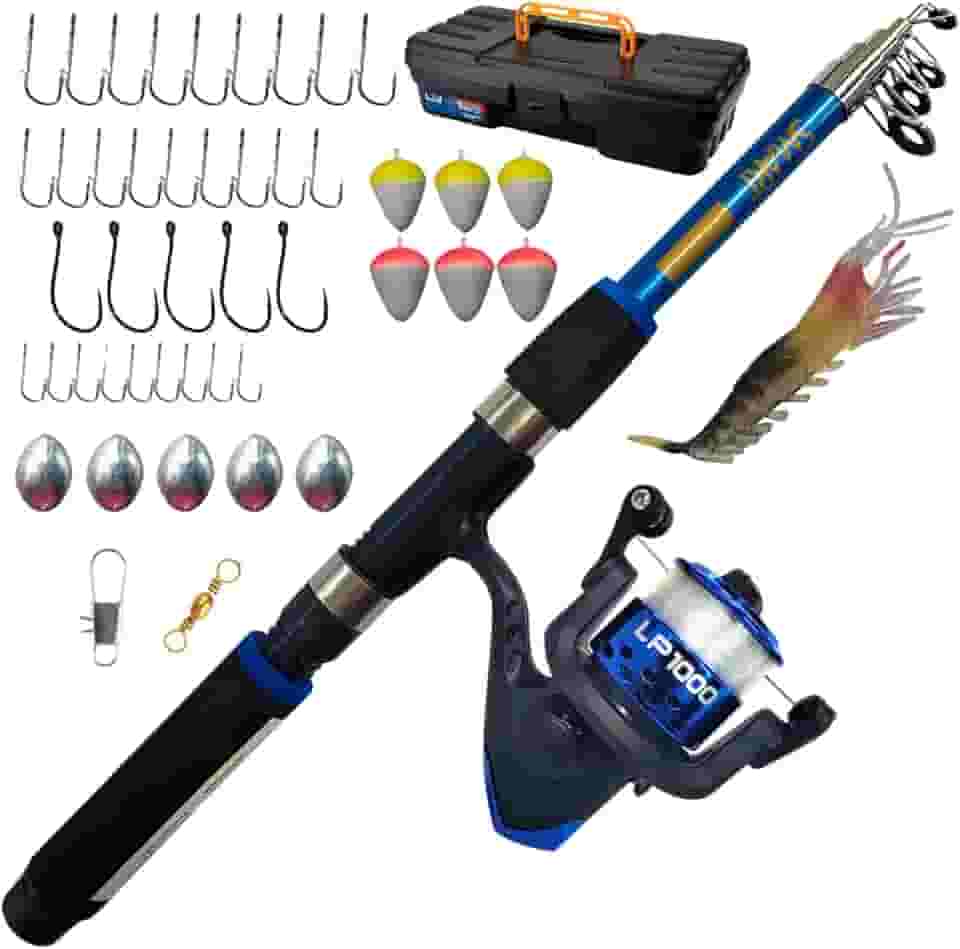 Kit de Pesca Telescópica Vara 1,8m - Molinete, Iscas e Acessórios, Estojo Organizador