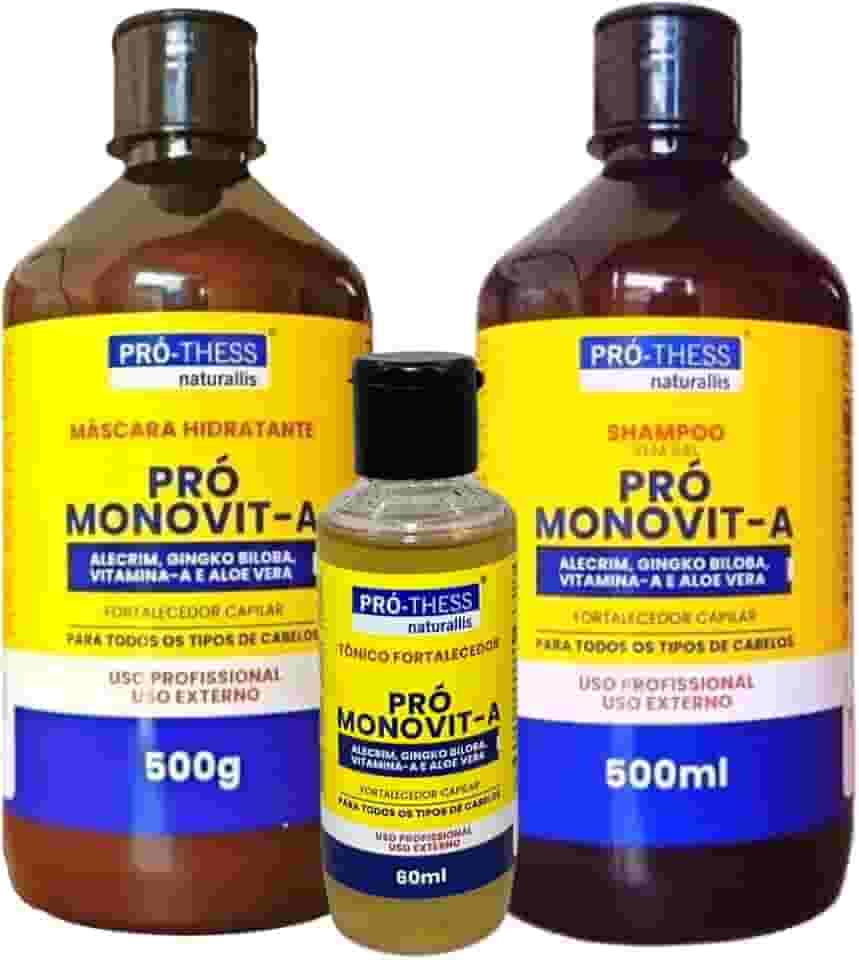 Kit Crescimento Capilar Completo Monovit A 500ml 3 Produtos Shampoo e Máscara Fortificante + Tônico Tratamento Intensivo Para os Cabelos Pro Thess