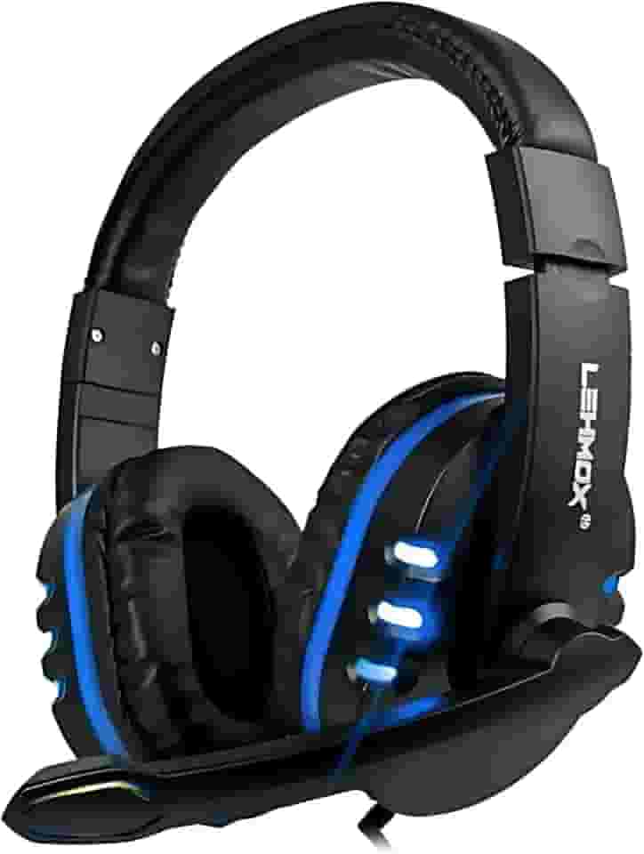 Headset Gamer USB 7.1 Virtual Surround Sound, Microfone com Cancelamento de Ruído, LED RGB, Fone de Ouvido Over-Ear Ajustável para PC, Notebook, PS4, Graves Potentes (Preto com detalhes em Azul)