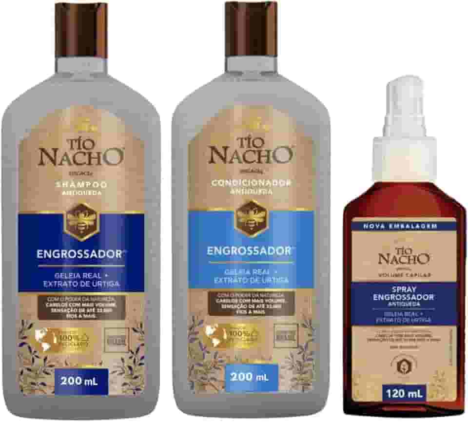 Tio Nacho Kit Antiqueda, Shampoo 200ml, Condicionador 200ml e Spray Engrossador 120ml,
