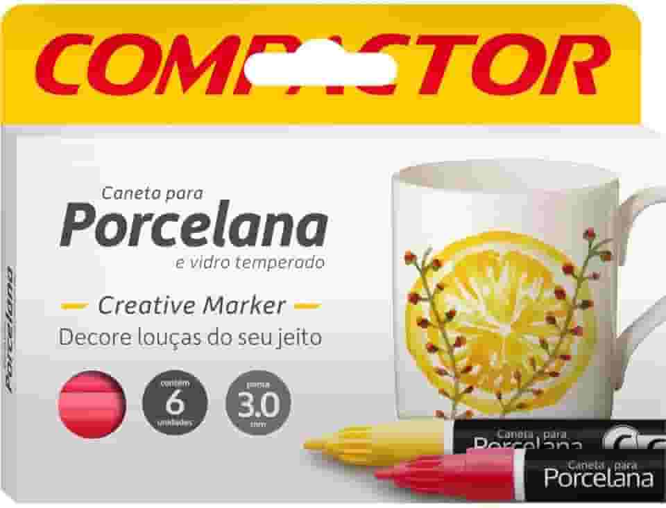 Marcador de Porcelana, Compactor, Creative, Vermelho, Caixa com 6