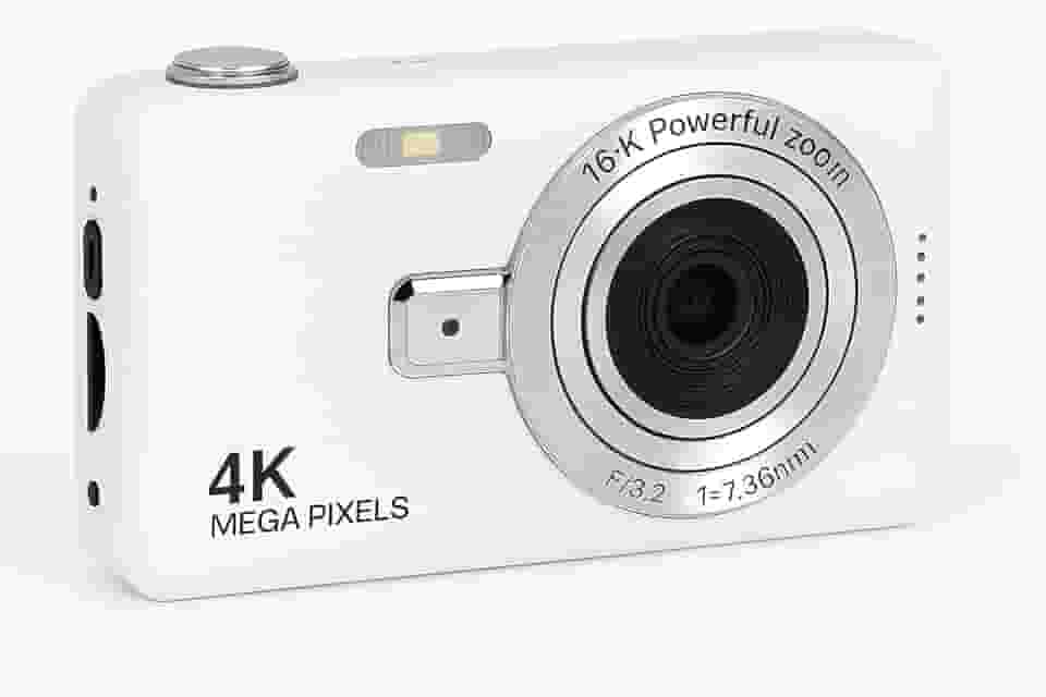 Câmera Digital 4K HD Portátil 50MP com Zoom 16x e Tela 2.4” | Foco Automático, Anti-Vibração e Flash Integrado | Câmera Compacta para Fotos, Vídeos, Vlogs e Viagens (Branco)