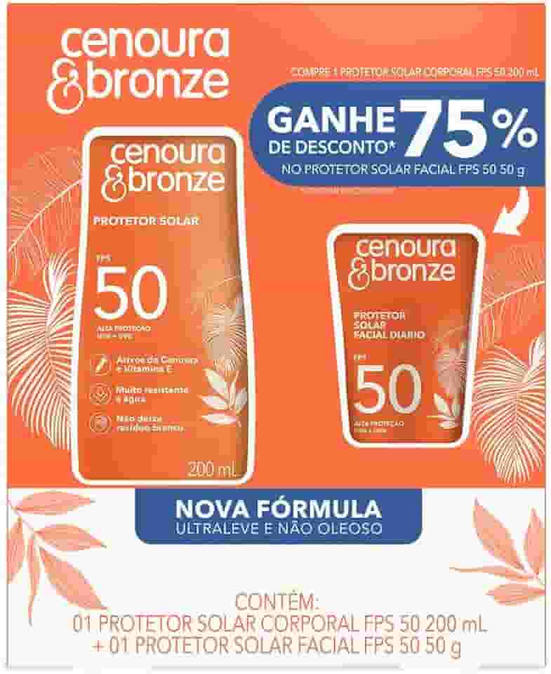 Kit Cenoura & Bronze Protetor Solar 200ml+ Protetor Solar Facial 50g - FPS 50