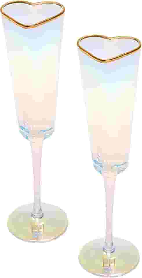 Paris Hilton Conjunto de presente de taça de champanhe em forma de coração, elegante conjunto de vidro feito à mão, perfeito para celebrações, casamentos ou qualquer ocasião especial, conjunto de 2