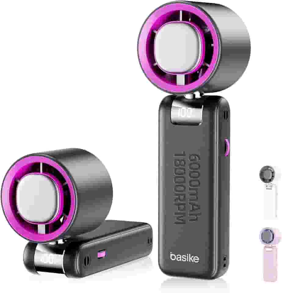 Basike Ventilador de Mão Portátil Recarregavel com Display Digital, Função Resfriamento, 100 Níveis, 12W Bateria 6000mAh, Anjo Ajustável 180°, para Casa, Viagens e Escritório Durante o Verão (Preto)