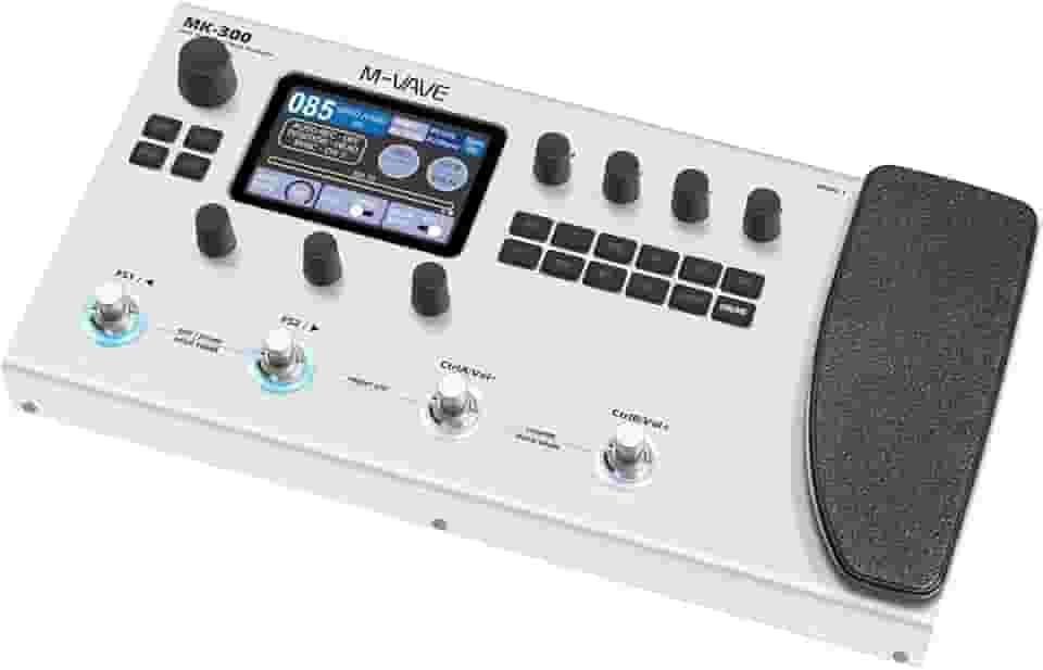 ANVAR M-VAVE MK-300 Modelador de Amp e Efeitos para Guitarra/Baixo com Looper, Drum Machine, Bluetooth, 11 Módulos, 160 Presets, Pedal de Expressão, USB-C, Ideal para Estúdio e Palco (Branco)