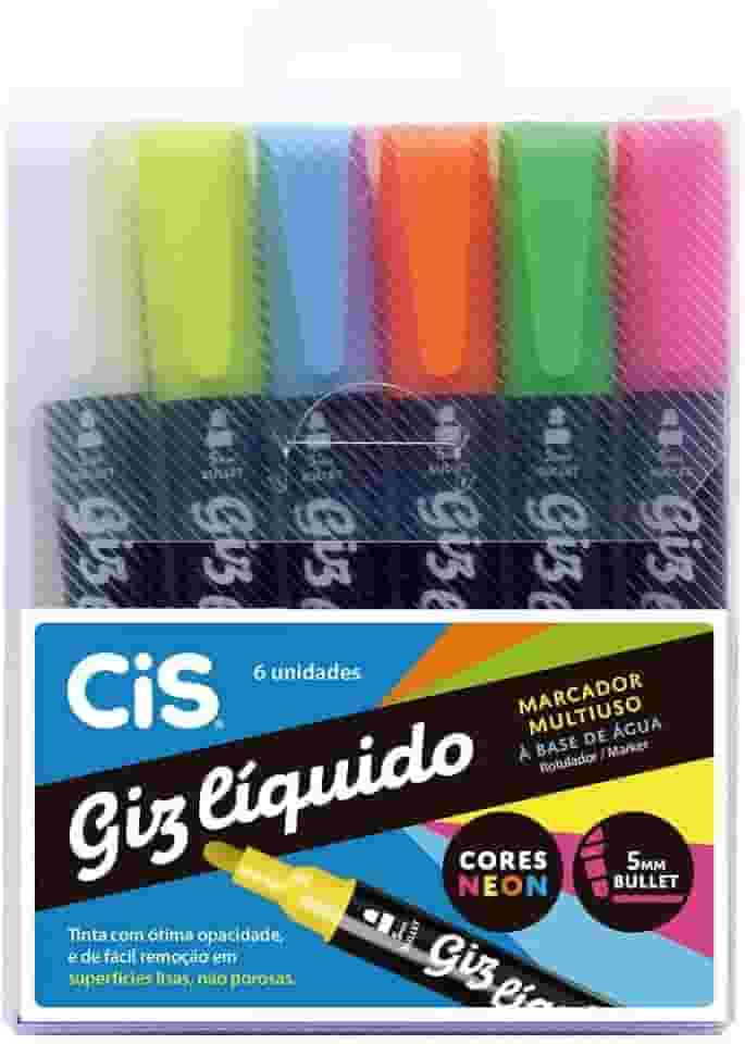 CIS Giz Liquido Marcador Multiuso 6 Cores Neon, Multicor