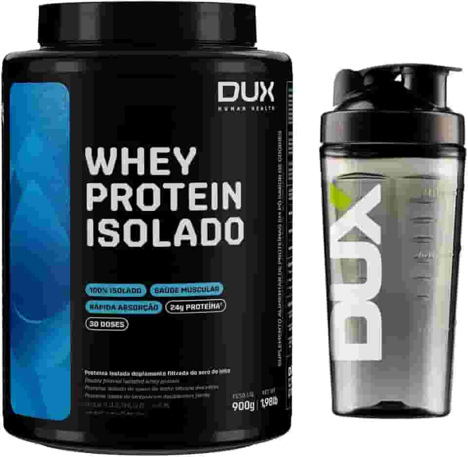 Combo Whey Protein Isolado Dux Nutrition 900g - Sabor Doce de Leite + Coqueteleira