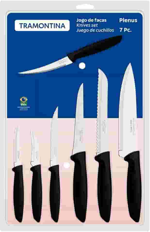 Jogo De Facas Tramontina Plenus Com Lâminas Em Aço Inox E Cabos De Polipropileno Preto 07 Peças