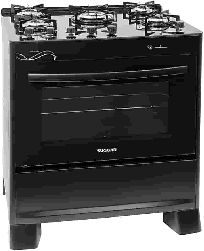 SUGGAR FOGÃO NEO GLASS PRETO MESA DE VIDRO 5 BOCAS TREMPE 6 APOIOS ACENDIMENTO AUTOMÁTICO FGVNG510PT