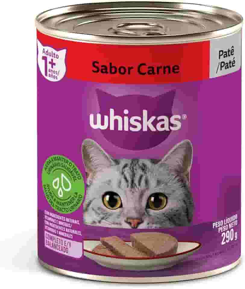 Pack de Ração Úmida Whiskas Lata Patê de Carne para Gatos Adultos 290 g - 24 unidades