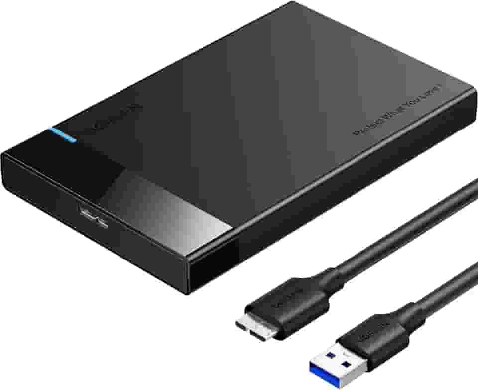 UGREEN Gabinete de disco rígido de 2,5 'Adaptador USB 3.0 para SATA III suporta SSD e HDD de 2,5 polegadas Gabinete de disco rígido externo de 9,5 mm 7 mm com UASP compatível com WD Seagate To