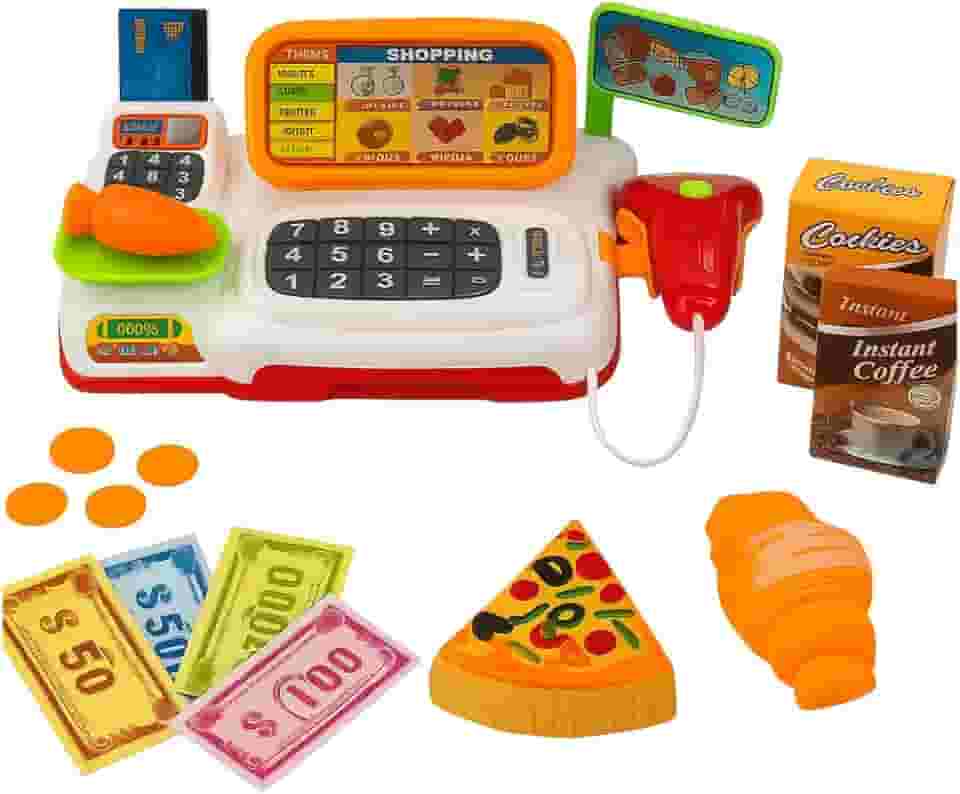 Caixa Registradora Infantil com Luz, Som e Acessórios | Brinquedo Educativo para Crianças 3+ Anos | Simula Compras com Dinheiro e Cartão de Crédito | Presente Divertido e Didático