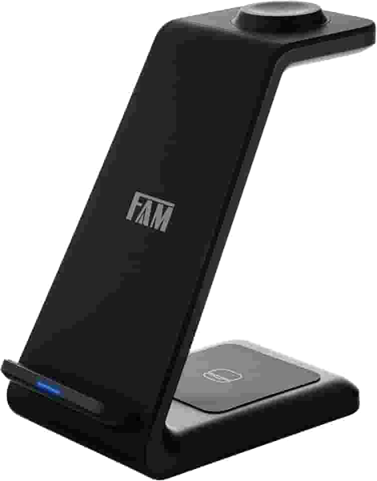 Carregador Triplo Indução 20W FCA QW27 – Carregador sem Fio Rápido para iPhone, Samsung, iWatch e AirPods – Base de Carregamento 3 em 1