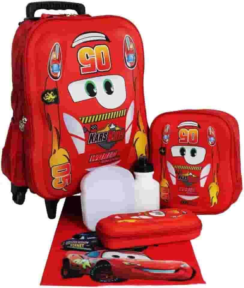 Kit Mochila Carro Infantil Masculina Escolar Rodinhas Escolar