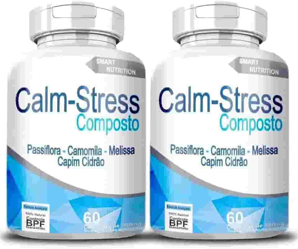 Calm-Stress Composto Natural, 120 Cápsulas de 500mg, Suplemento com Passiflora, Camomila, Melissa e Capim Cidreira para Ansiedade e Estresse - 2 Frascos