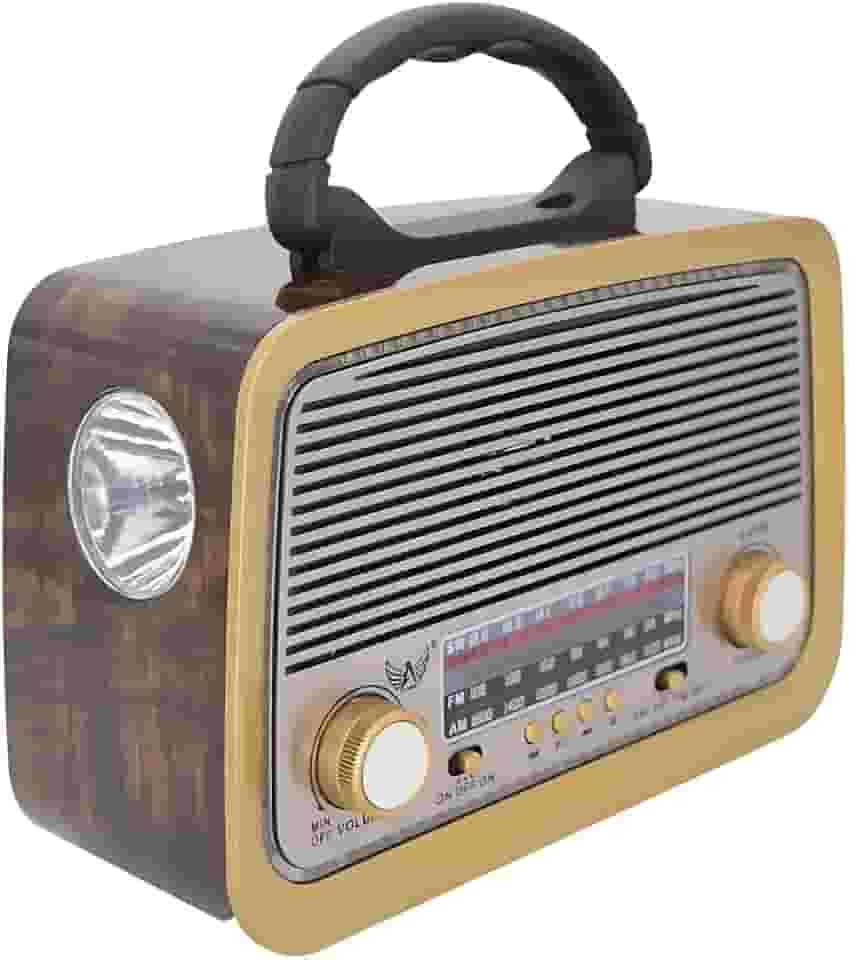 Rádio Retrô 3199 com Bluetooth USB Cartão SD AM FM SW Bateria Recarregável Lanterna Embutida Quatro Cores (Marrom)