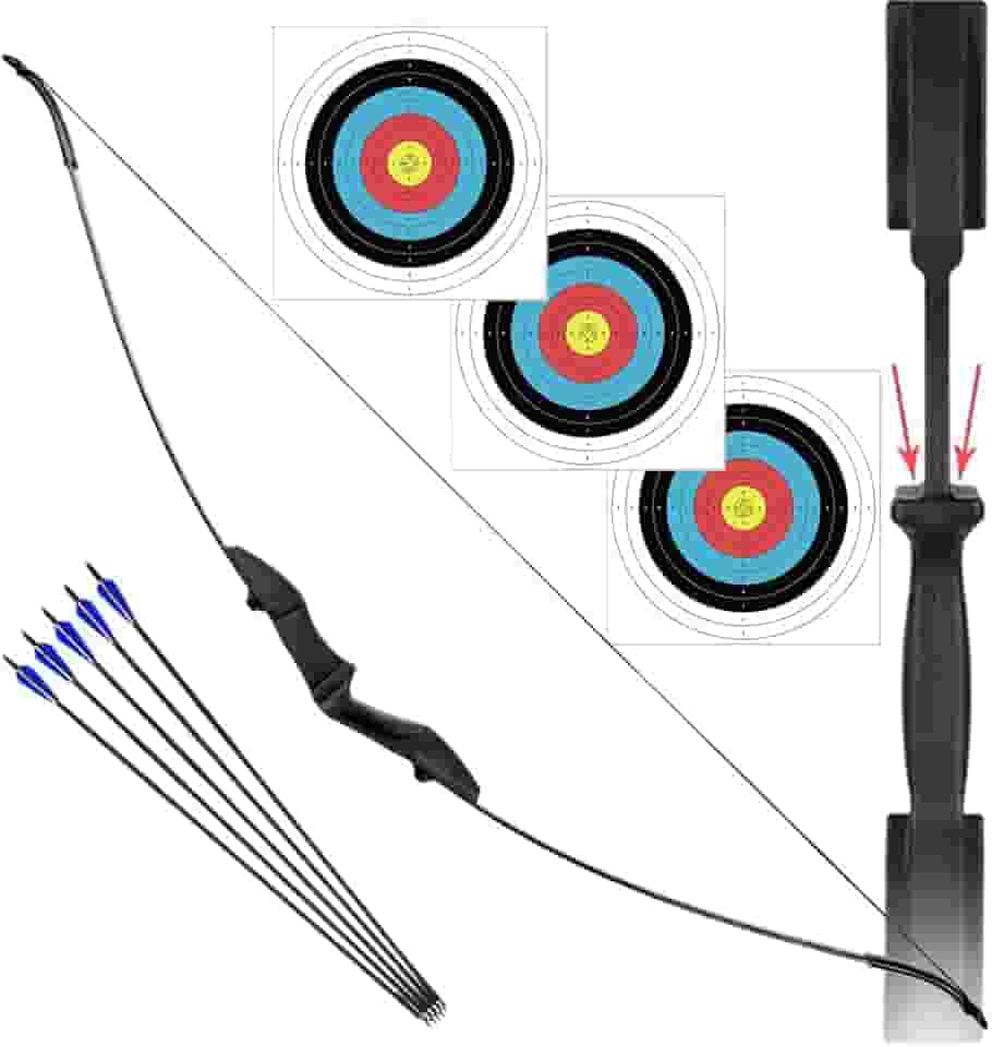 Arco e Flecha Ambidestro Profissional Recurvo em Nylon 40lbs + 5 Flechas de Fibra de Vidro com Ponta de Alumínio + 3 Alvos 40x40 Para Treino Tiro ao Alvo Campeonato Treinamento