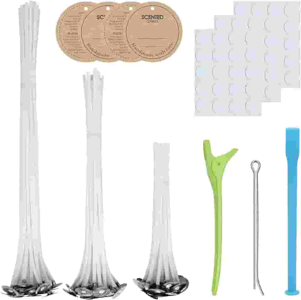 CandMak Kit de Pavio de Vela, 60 Pavios de Algodão com Ferramentas para Fazer Velas (Grosso 4 "+ 6" + 8 ")