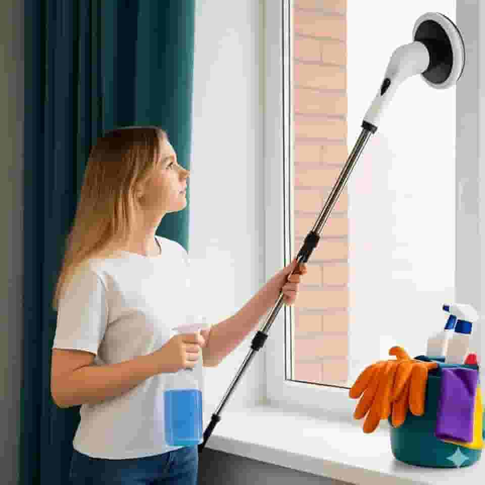 Mop Elétrico Giratório 9 em 1, Esfregão de Limpeza Sem Fio Recarregável Limpa Rejunte e Tira Limo do Box, para Limpeza Pesada de Banheiro, Cozinha, Piso, Azulejo, Teto e Carro Adeus Cansaço