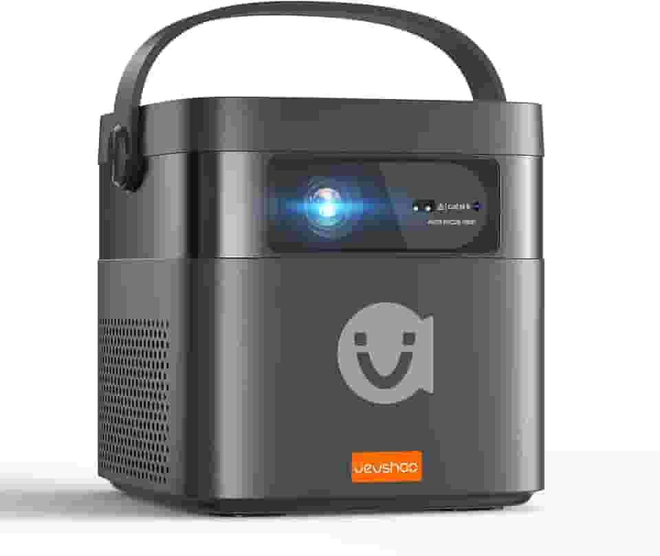 VEVSHAO Mini Projetor V50 4K 1080P 3D full HD, Foco Automático, Portátil Inteligente WiFi BT 5.0, Bateria de 15000mAh, Conveniente para Projeção Externa