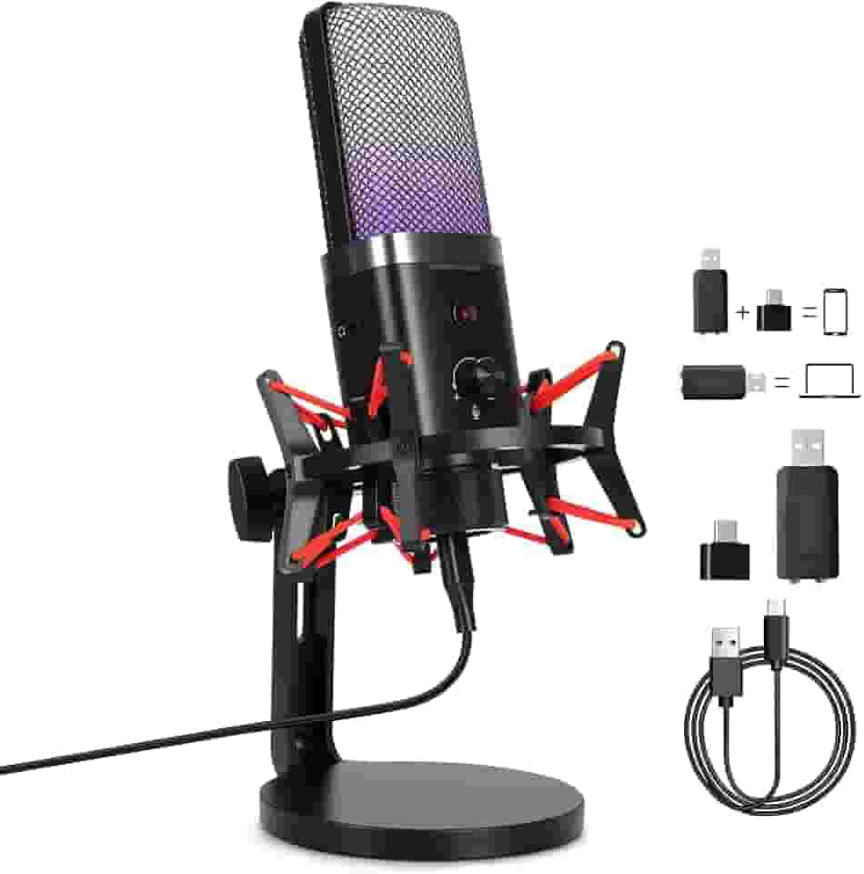 Microfone, Microfone Gamer, Podcast Microfone DinâMico USB/XLR Para Pc PS5, Suporte a Tripé, Filtro Pop, Antivibração, Controle de Ganho: Ideal para Twitch/Youtube, Podcast e Gravação