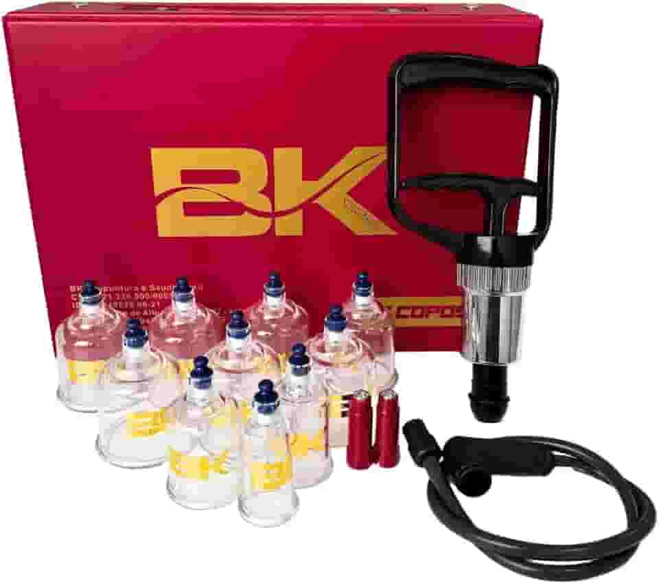 KIT Ventosaterapia 10 Copos com Pistola de Sucção BK PLUS - Conjunto Completo para Ventosaterapia