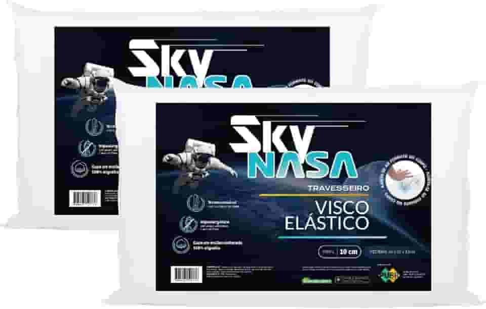 Nap Kit 2 peças Travesseiro Nasa Sky Viscoelástico Altura 10cm Visco D40 Premium Capa 100% algodão para fronhas 50x70cm - Branco