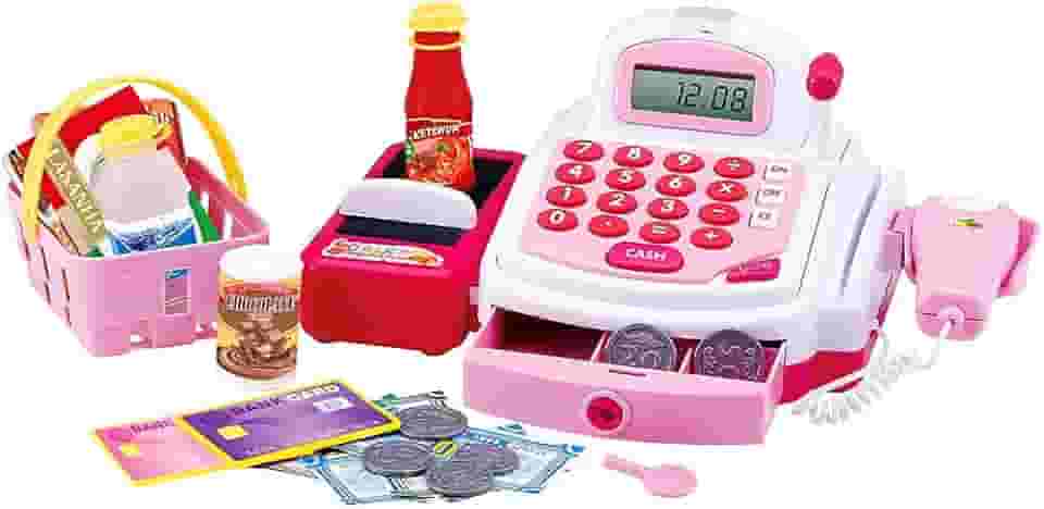 Caixa Registradora com Luz Som e Acessórios 24 Peças Rosa, DM Toys