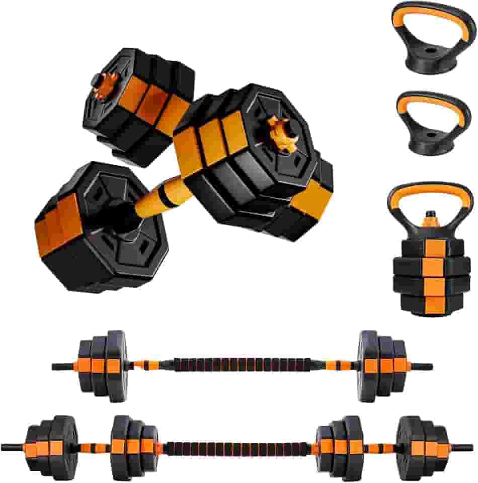 Joyfox Kit Halteres Ajustáveis 5 em 1 Octogonal com Anilhas e Kettlebell – Multifuncional para Musculação, Crossfit e Academia em Casa