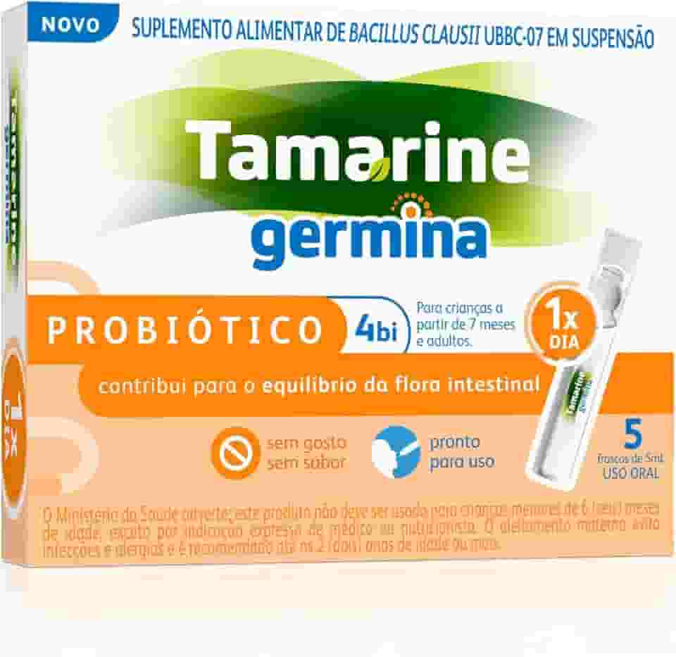 Probiótico Germina 4BI Tamarine Sabor Laranja 5 Frascos de 5ml – Suplementação Alimentar – Auxilia na Manutenção do Equilíbrio Digestivo – Sem Açúcar e Sem Glúten – Uso Adulto e Infantil
