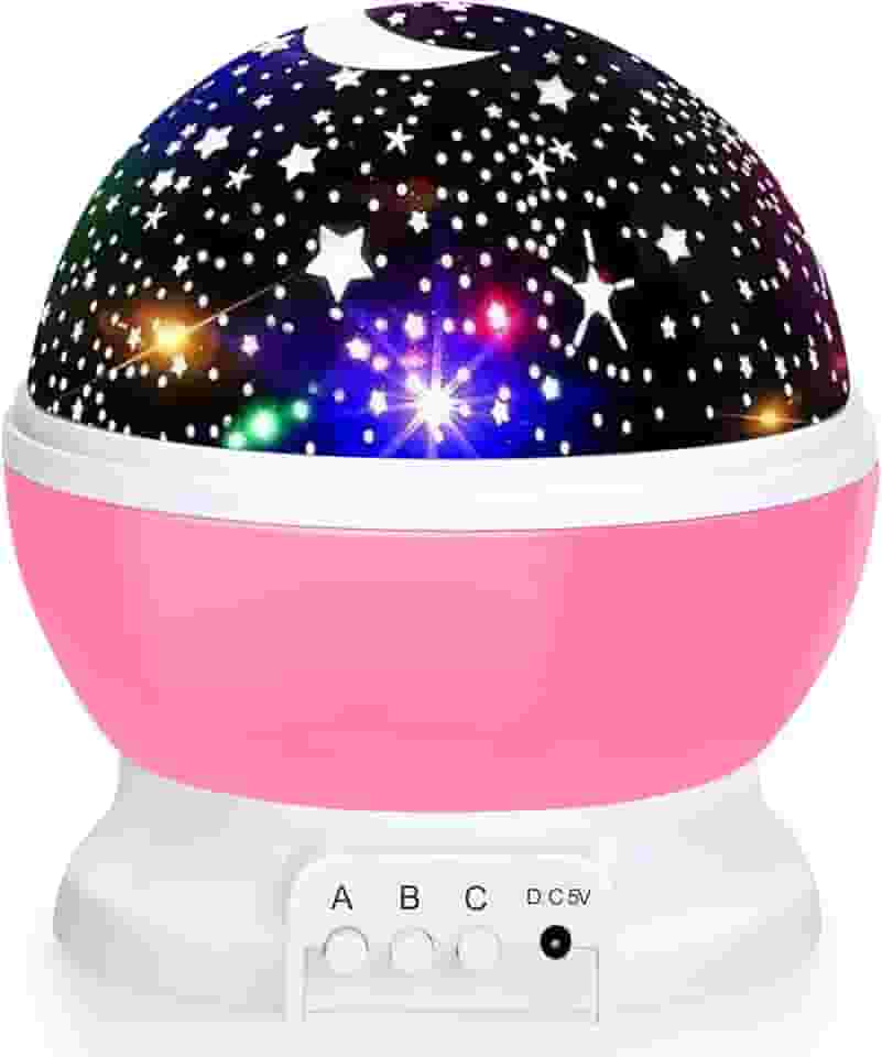 Projetor de luz noturna estrela, luzes de bebê LED, 8 luzes que mudam de cor com cabo USB, projetor de estrelas rotativas 360 graus Decoração de quarto de bebê e crianças Ambiente Relaxante (Rosa)