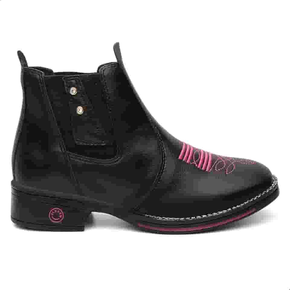 bota Botina feminina texana Country Leve Confortável Com Zíper ou Elástico (Preto Elástico, Padrão, BR, Adulto, Numérico, 36)