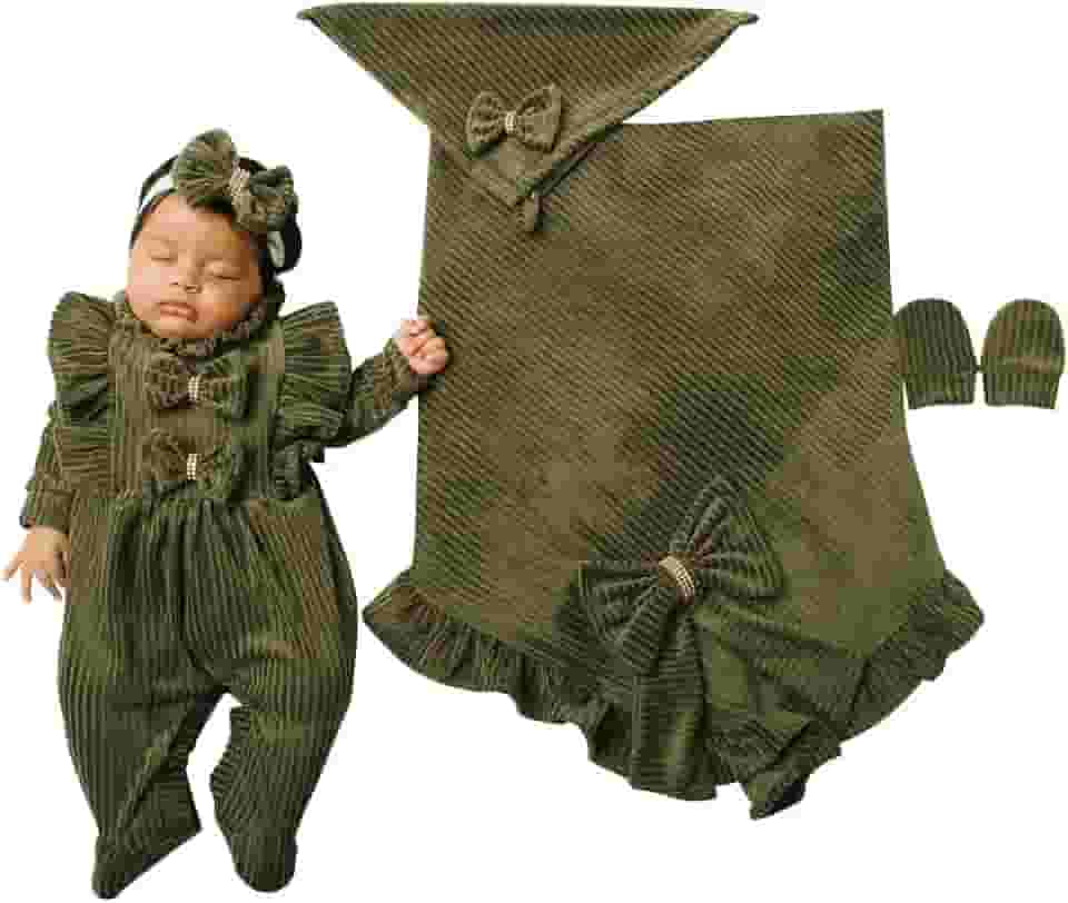 Saída de Maternidade Para Bebê Menina Lavínia Verde Musgo 05 Peças