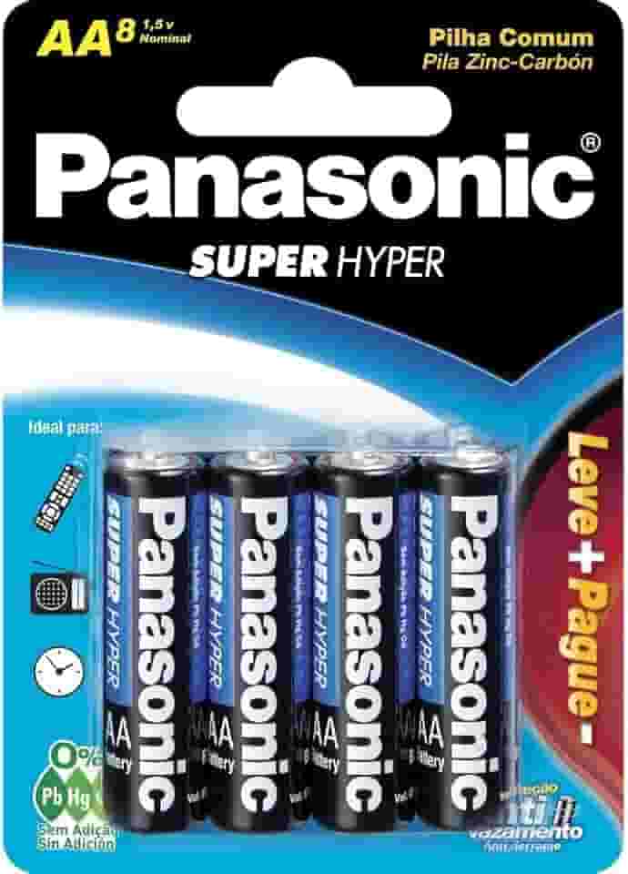 Pilha Comum Linha Super Hyper Proteção Antivazamento, Panasonic, UM-3SHSL8P6, pacote de 8