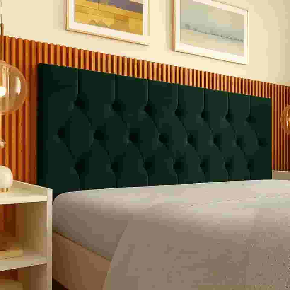 Cabeceira Estofada Box Queen Capitonê, 160x54cm, Suede, Moderno, com Fixação na Parede (VERDE MUSGO)