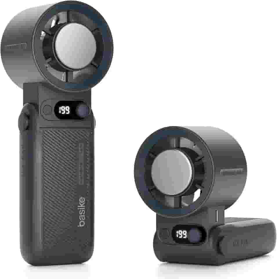 Basike Ventilador Portátil de Mão, Tecnologia Ice-Cooling Instantâneo, 199 Velocidades Ajustáveis&Turbo de Alta Velocidade, 10000mAh 24H, Ideal para Viagens, Acampamento e Ar Livre (Preto)