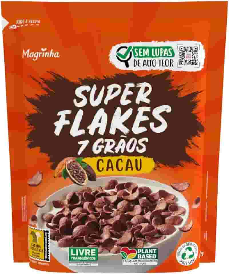 Cereal Super Flakes Da Magrinha 400g – Cacau com 7 Grãos Nobres, Adoçado com Açúcar Demerara e Maltitol, Sem Transgênicos e Gordura Hidrogenada, Plant-Based, Sem Lupas de Alto Teor