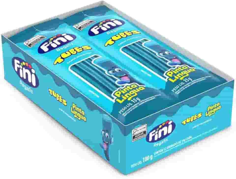 Mini Balas de Gelatina Tubes Framboesa Pinta Língua Fini com 12 Unidades