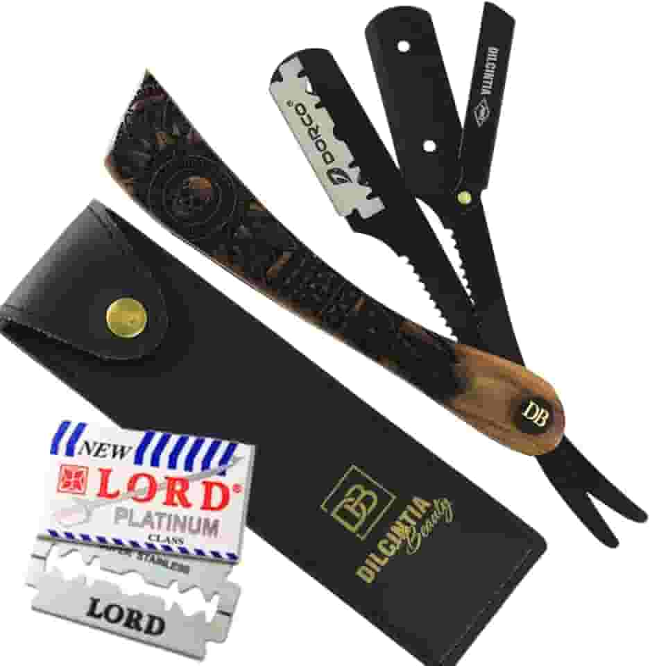 Navalhete para Barba Navalha Profissional Cabo Madeira Nobre Talhada Aço Inox + Case Dilcintia