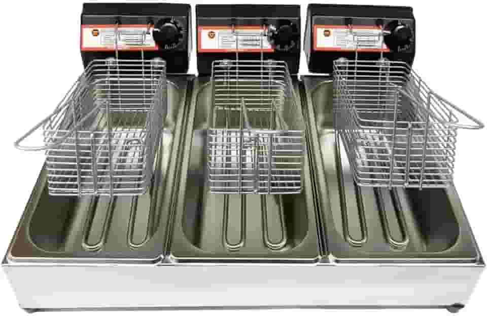 Fritadeira Elétrica com Óleo Industrial Tripla Cuba, Aço Inox, 9L Total, 1500W por Cuba, Termostato 50-300° (220V)
