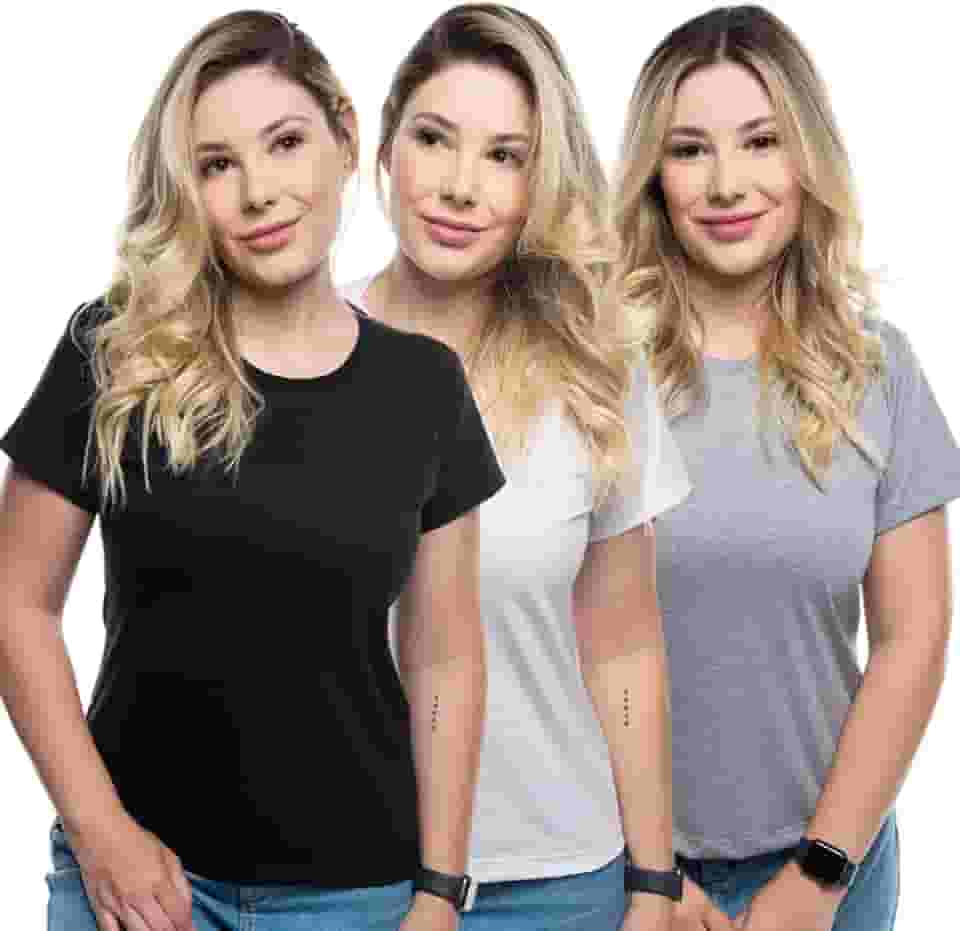 Kit 3 Camisetas Feminina Tshirt Manga Curta Basica Lisa