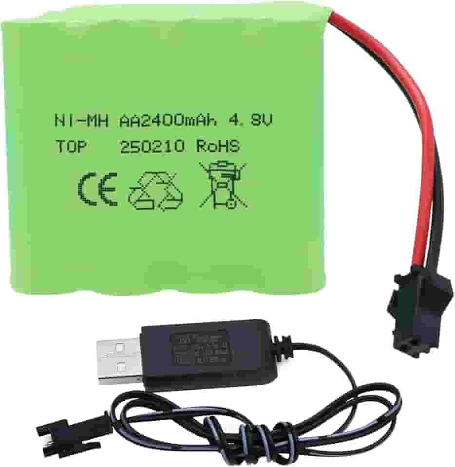 Pacote de bateria RC 4,8V 2400mAh - Bateria recarregável AA NiMH com plugue SM-2P e cabo de carregador USB para controle remoto rastreador de carro 4x4 caminhões SY-E511 RC Escavadeira