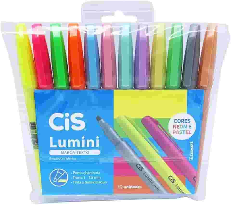 Marca Texto Lumini, CIS, 56.9801, Multicor, Estojo com 12 unidades (7 Cores Pastel e 5 Neon)