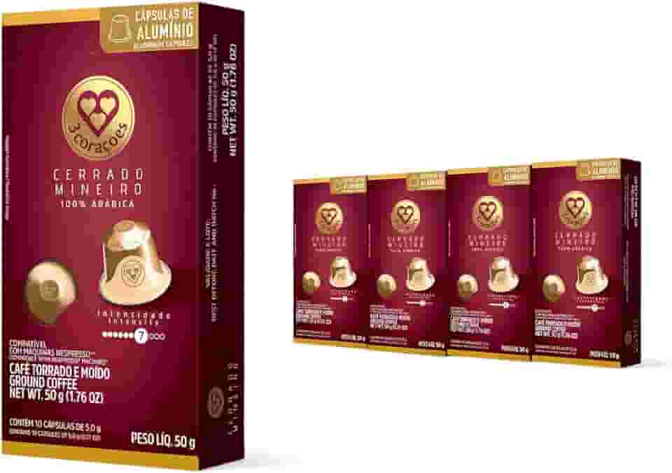 3 Corações​ Pack Cápsulas de Café Cerrado Mineiro, Compatíveis com Nespresso, contém ​4​0 un