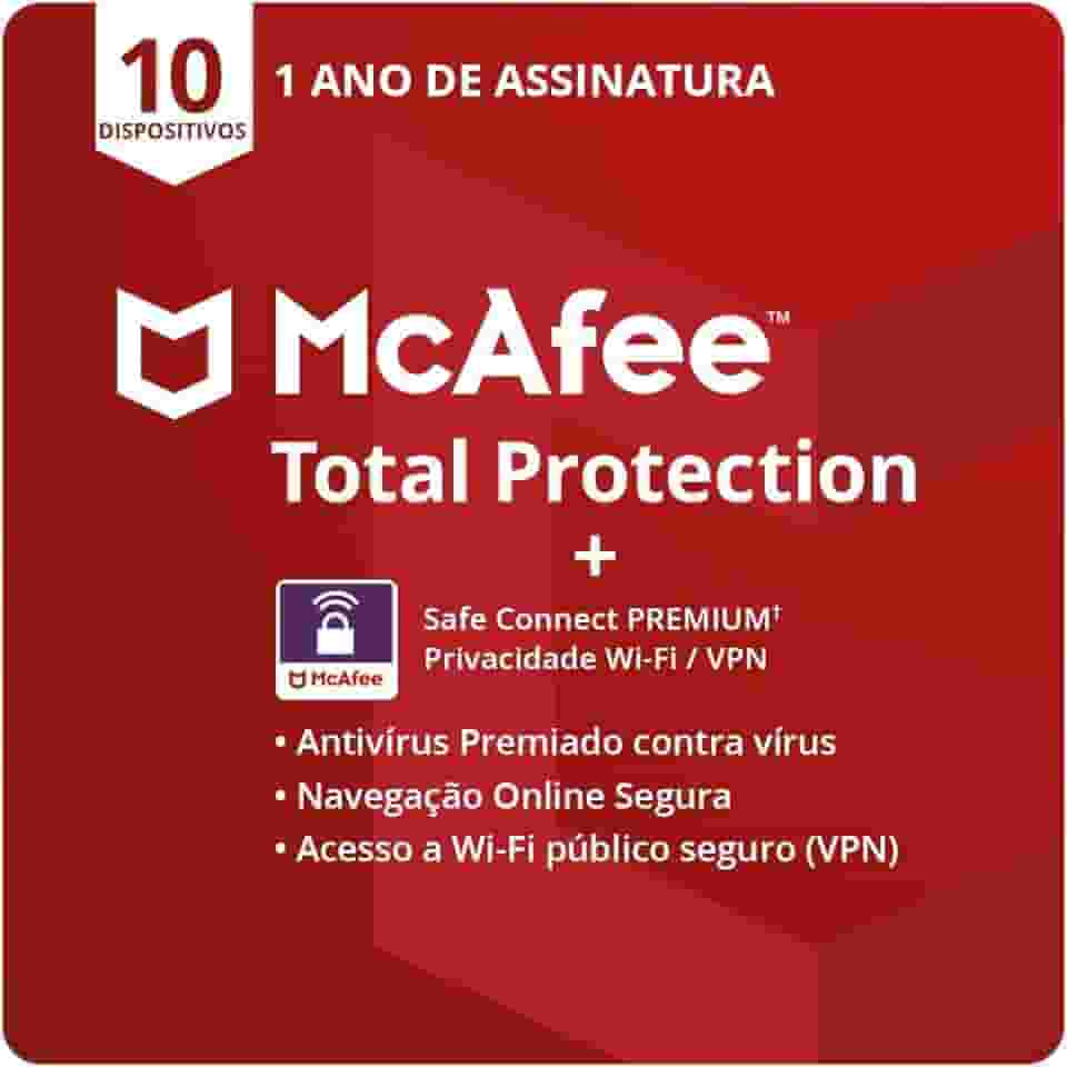 McAfee Total Protection | 10 dispositivos | Software de segurança antivírus para Internet | VPN, gerenciador de senhas, monitoramento da Dark Web e controles parentais | Assinatura de 1 ano | Cartão-chave