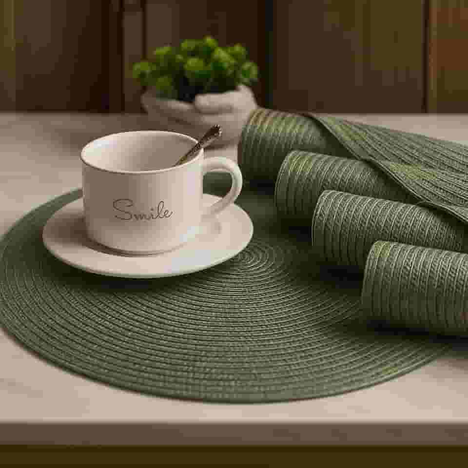 Kit 4 Peças de Jogo Americano Redondo 38cm Mesa Posta Elegante Souplast Jantar Cozinha Café da Manhã Decoração (VERDE MILITAR 4UND)
