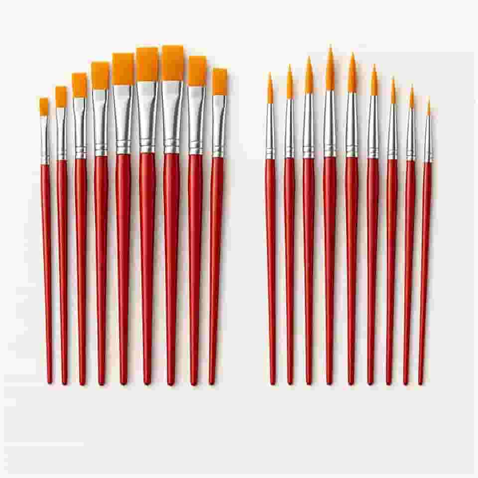 Kit com 24 Pincéis Artísticos de Ponta Fina, Ponta Chata e Ponta Redonda – Para Aquarela, Acrílica, Óleo, Guache e Artesanato – Uso Semi-Profissional e Escolar – Detalhes e Contornos