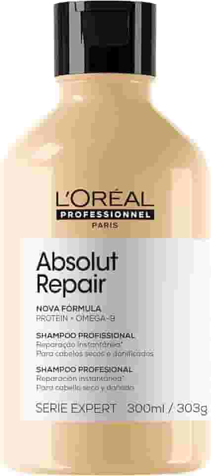 L'Oréal Professionnel Serie Expert Absolut Repair, Shampoo Reestruturante para Cabelos Danificados com Gold Quinoa e Proteína, Reparação e Brilho Intenso, 300ml